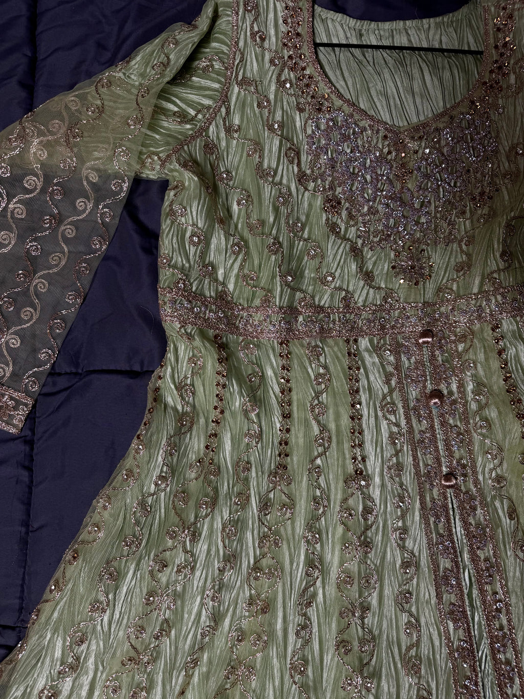 Pistachio Green Heavy Work Short Frock with Sharara & Dupatta