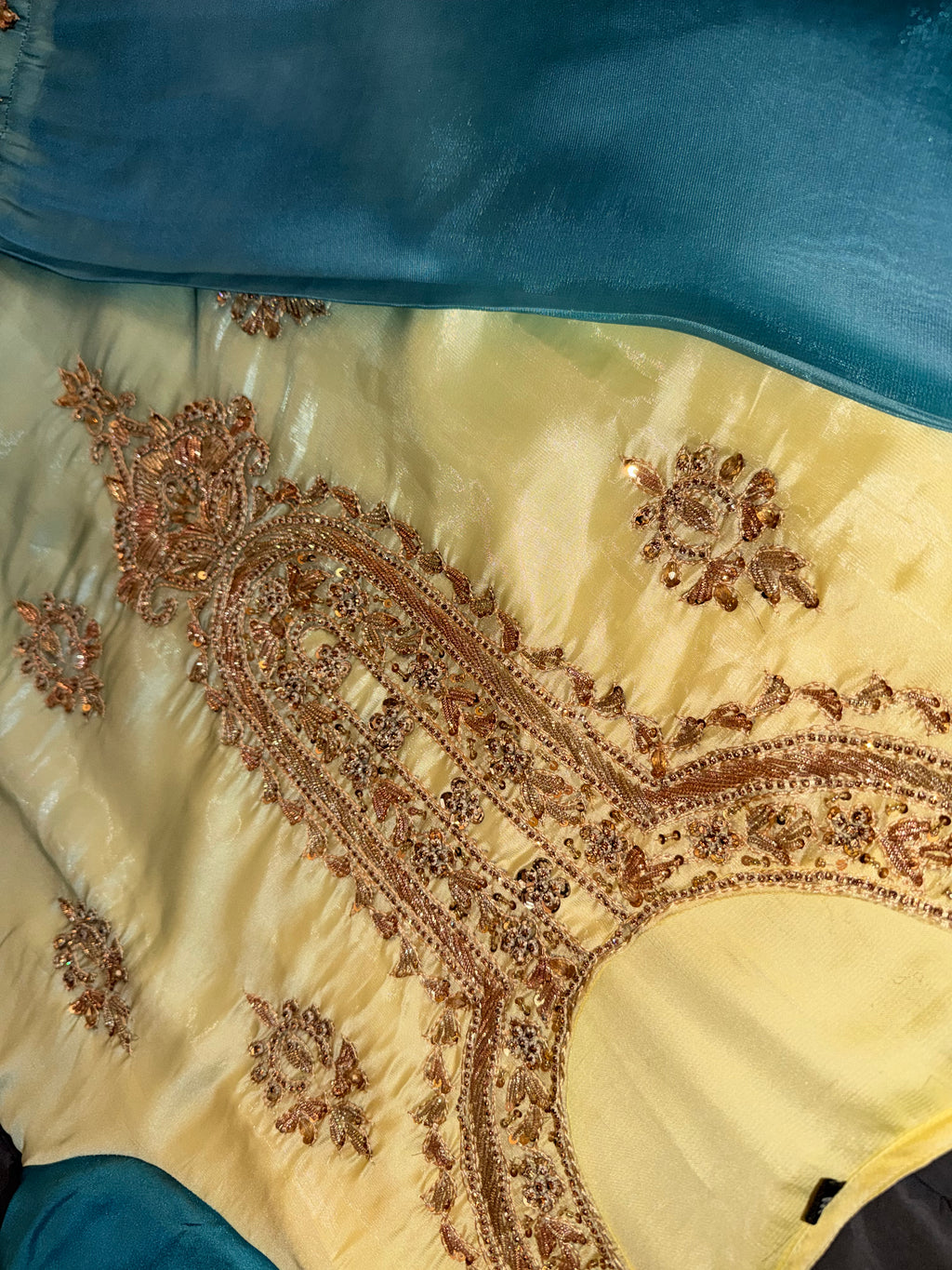 Pastel Yellow & Aqua Blue Ombré Silk Kurta Set with Wide-Leg Trousers