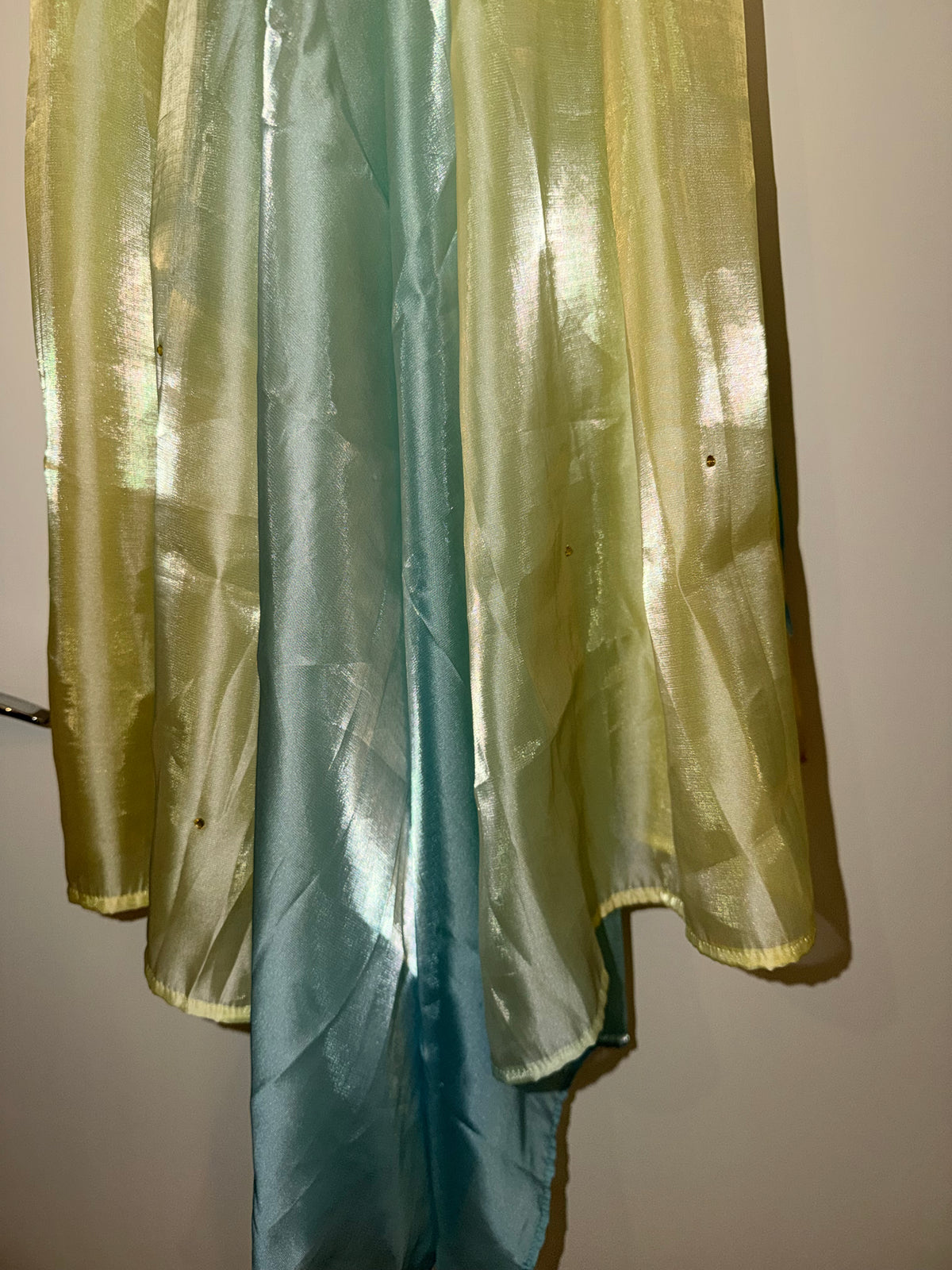 Pastel Yellow & Aqua Blue Ombré Silk Kurta Set with Wide-Leg Trousers