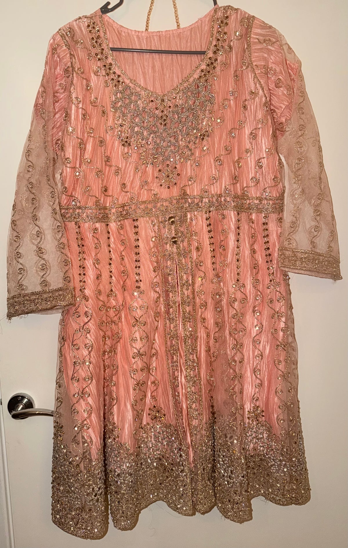 Blush Pink Embellished Silk Peplum Frock & Sharara Set