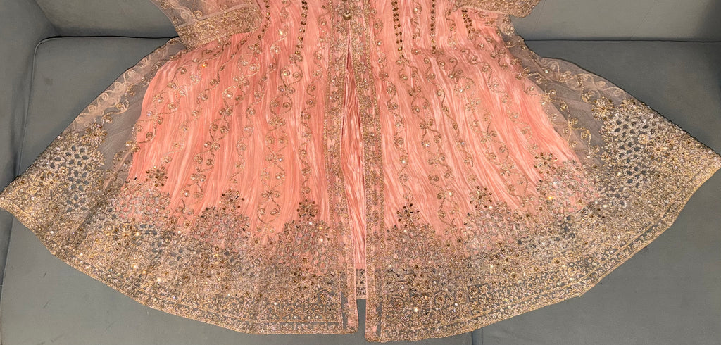 Blush Pink Embellished Silk Peplum Frock & Sharara Set