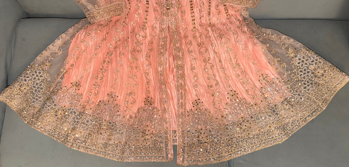 Blush Pink Embellished Silk Peplum Frock & Sharara Set