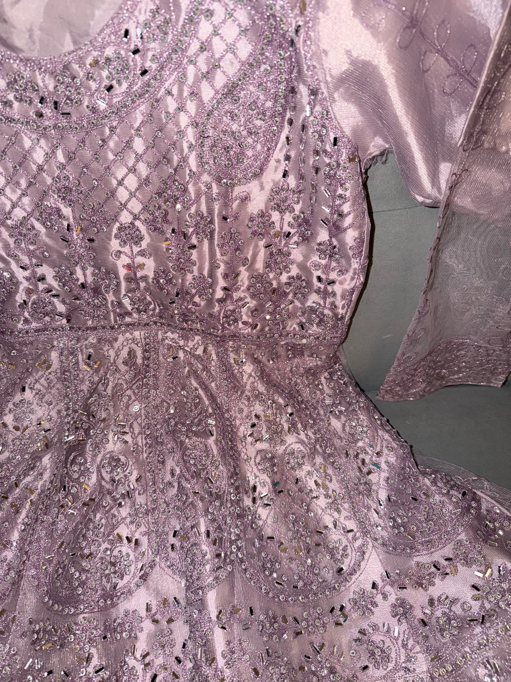 Lilac Lavender Embellished Net Peplum Frock & Sharara Set