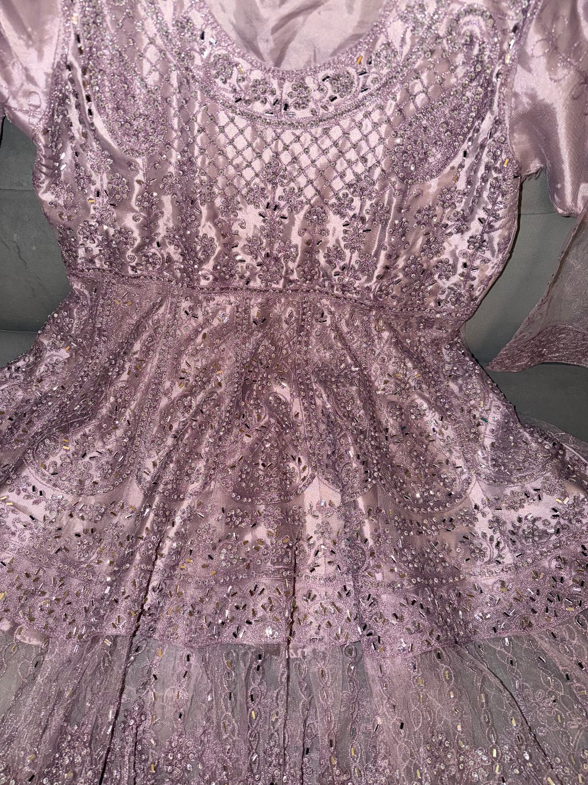 Lilac Lavender Embellished Net Peplum Frock & Sharara Set