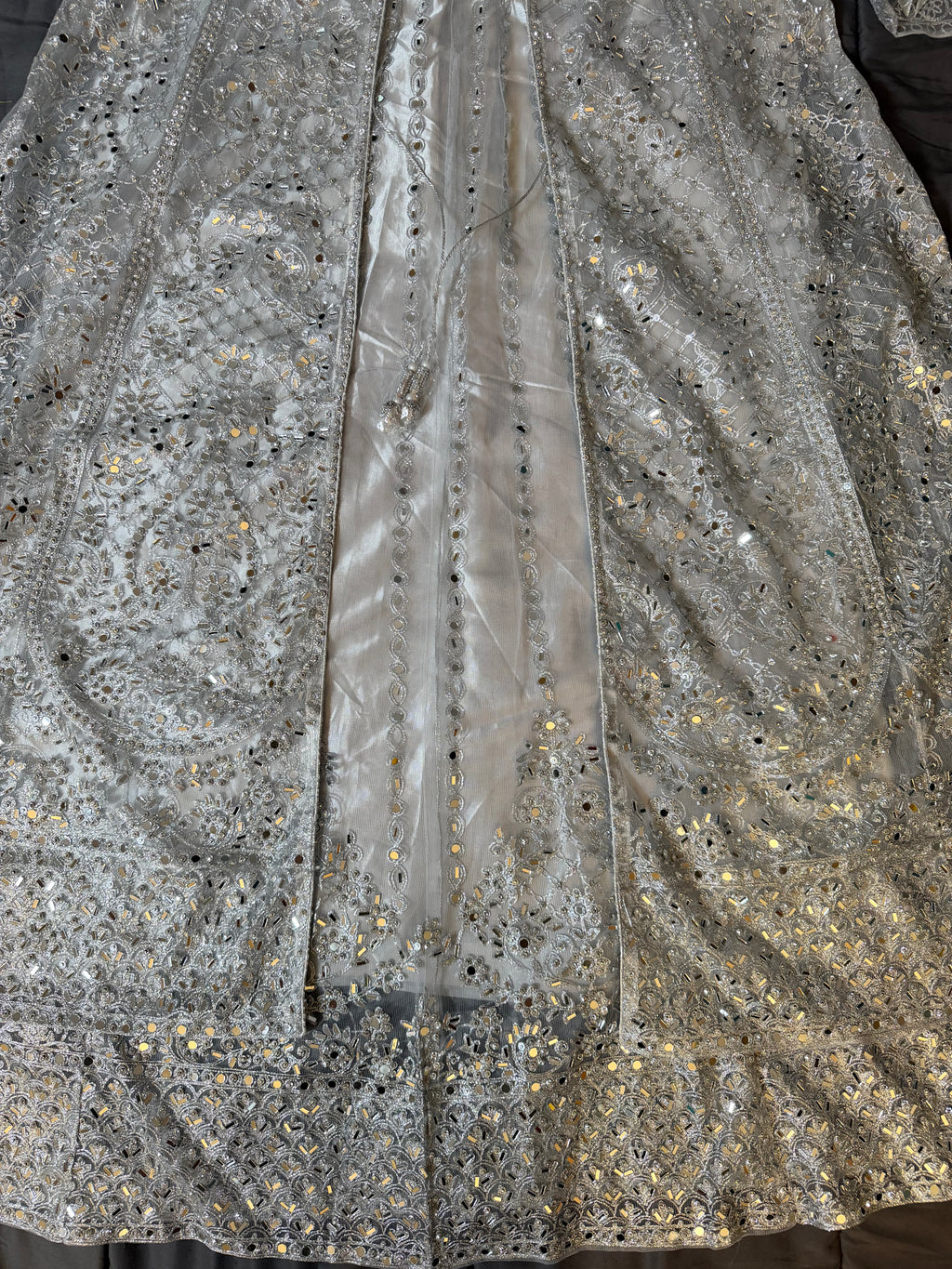 Silver Ice Heavy Sequined Open-Front Maxi Gown Set