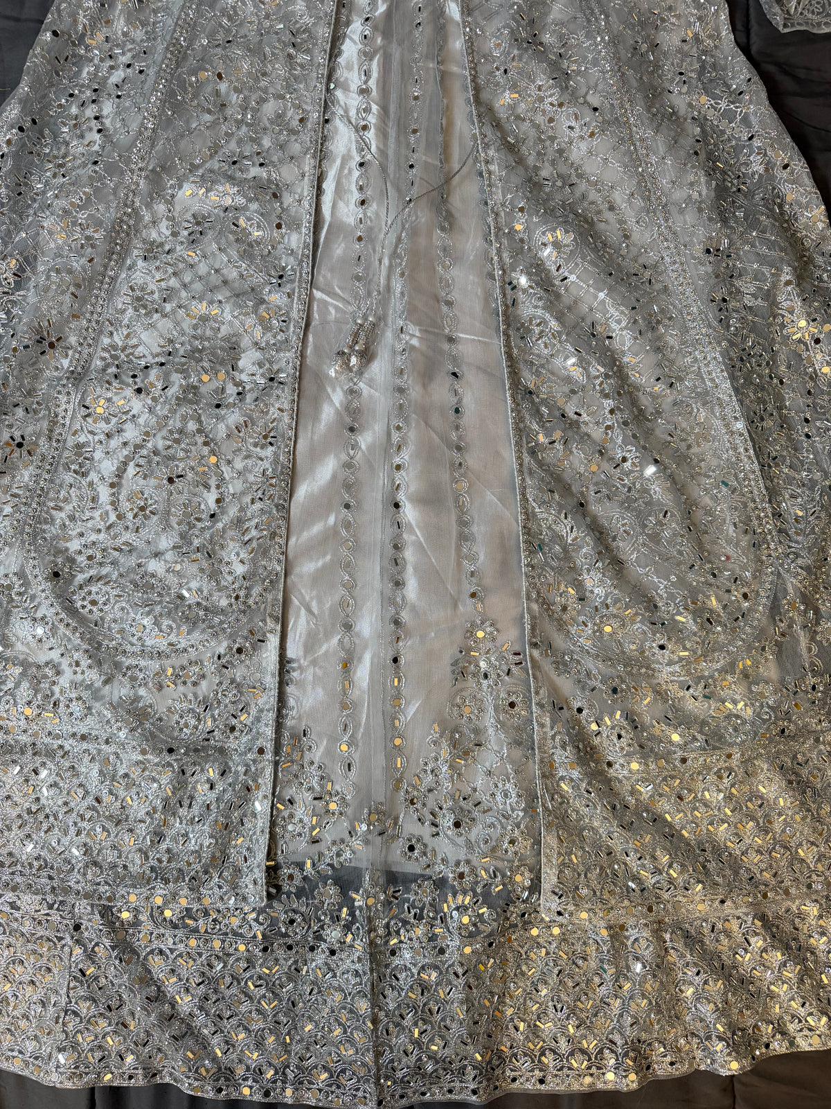Silver Ice Heavy Sequined Open-Front Maxi Gown Set