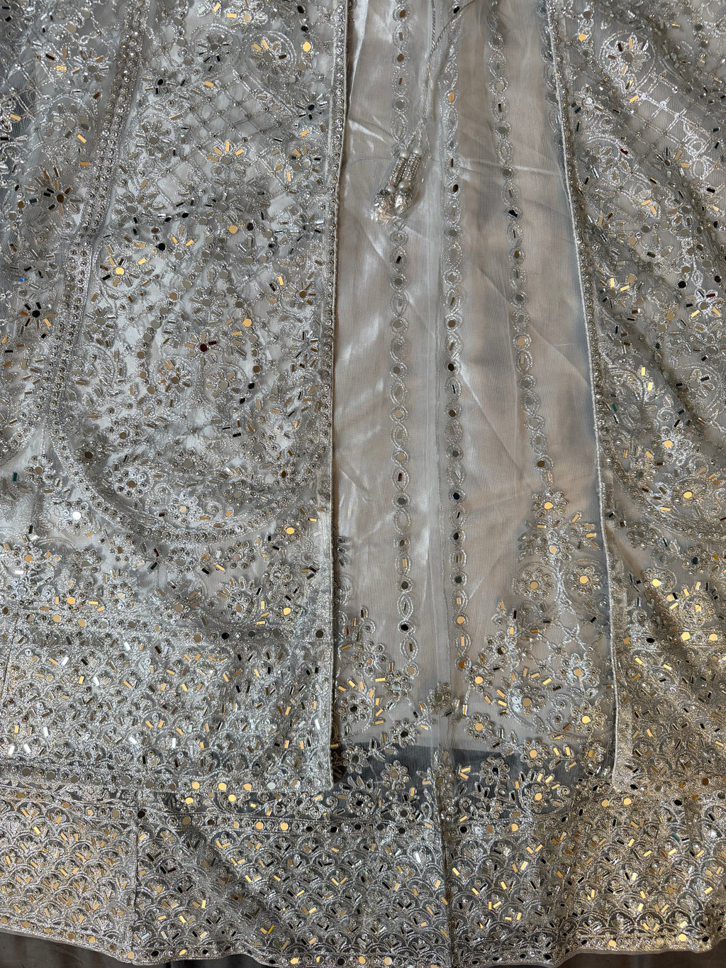 Silver Ice Heavy Sequined Open-Front Maxi Gown Set