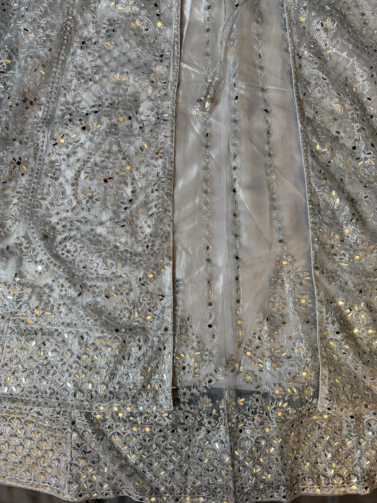 Silver Ice Heavy Sequined Open-Front Maxi Gown Set
