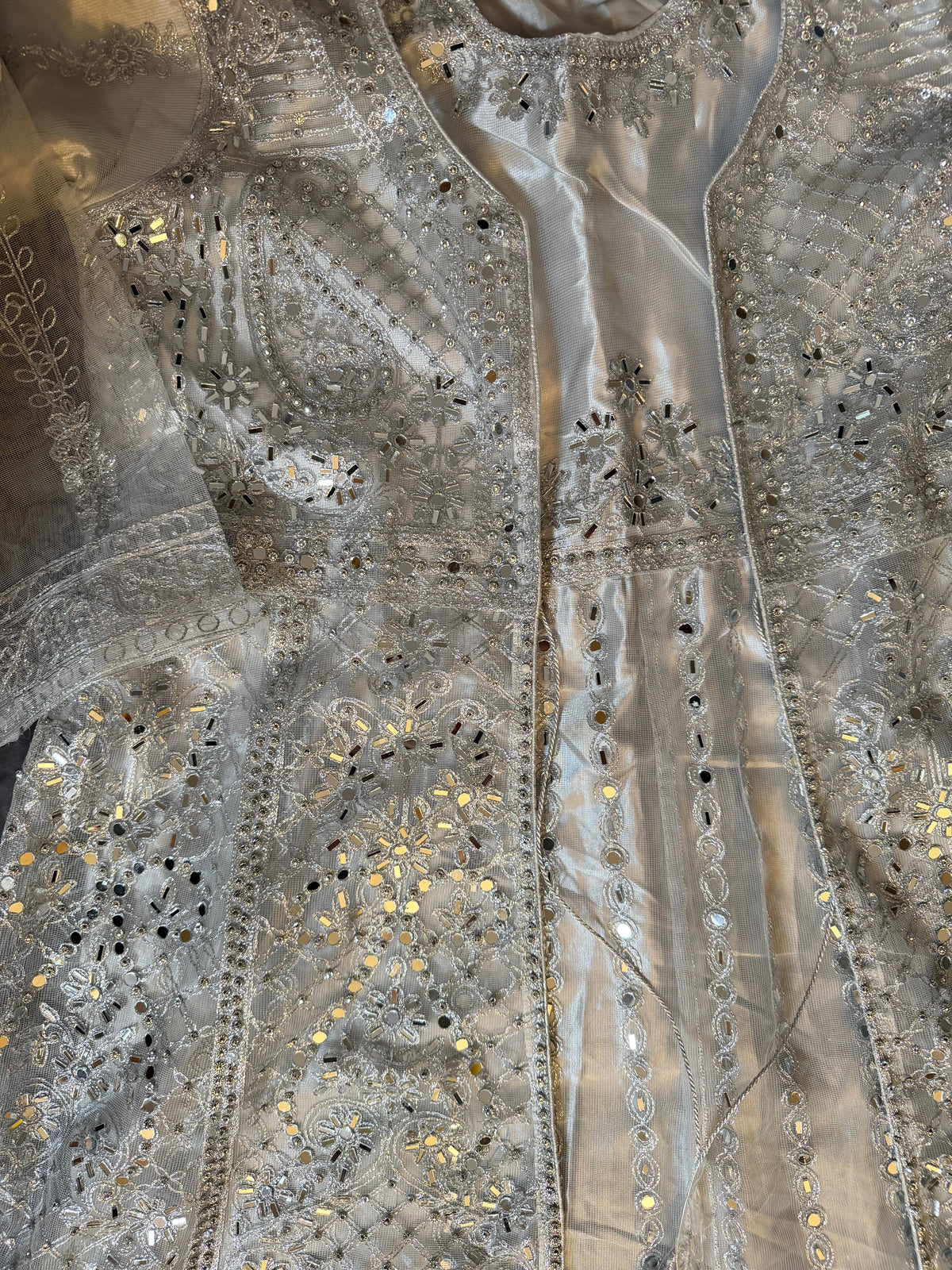 Silver Ice Heavy Sequined Open-Front Maxi Gown Set