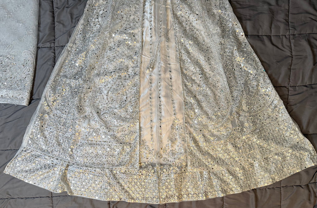 Silver Ice Heavy Sequined Open-Front Maxi Gown Set