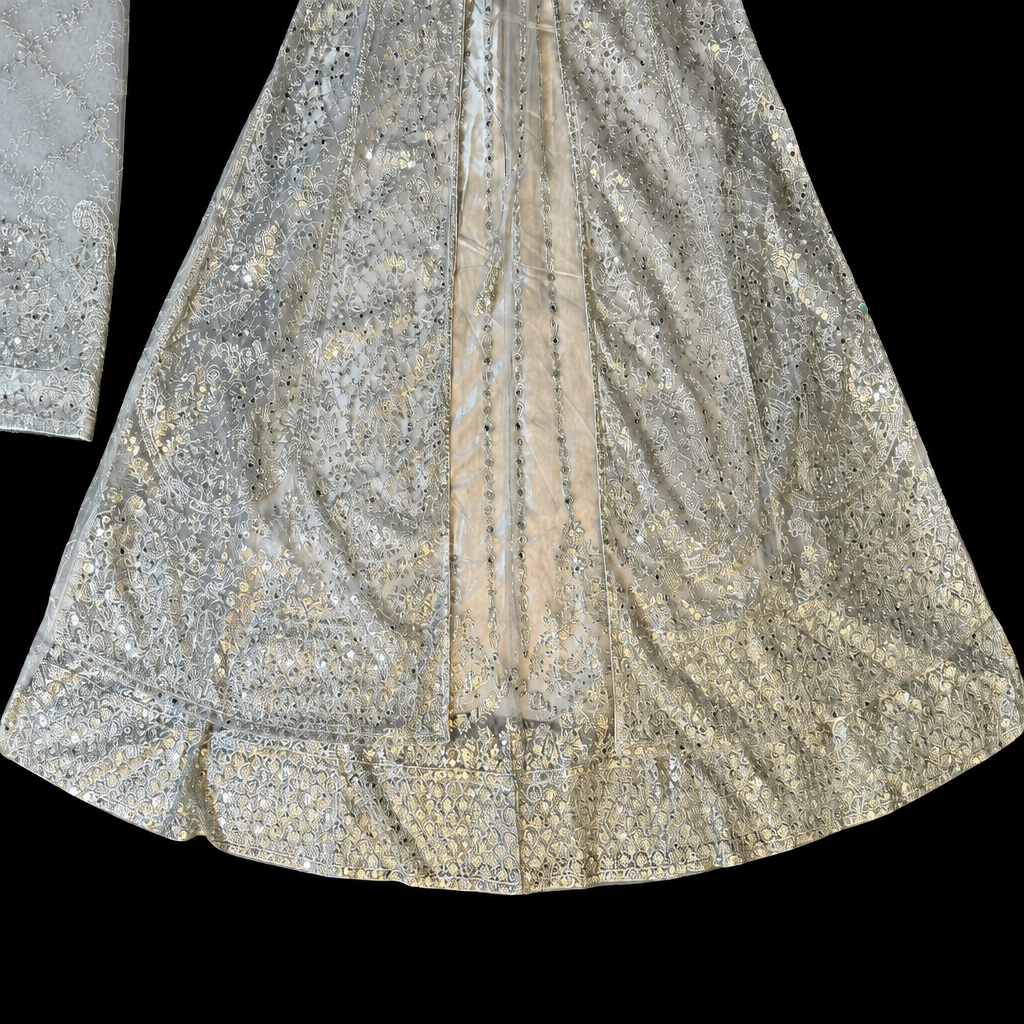 Silver Ice Heavy Sequined Open-Front Maxi Gown Set