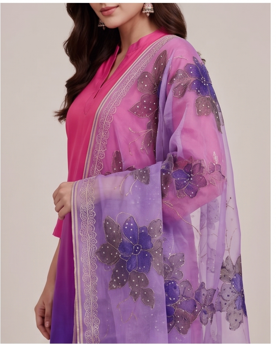 Magenta & Royal Purple Ombré Raw Silk Kurta Se
