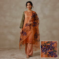 Terracotta Peach & Olive Raw Silk Colorblock Kurta Set