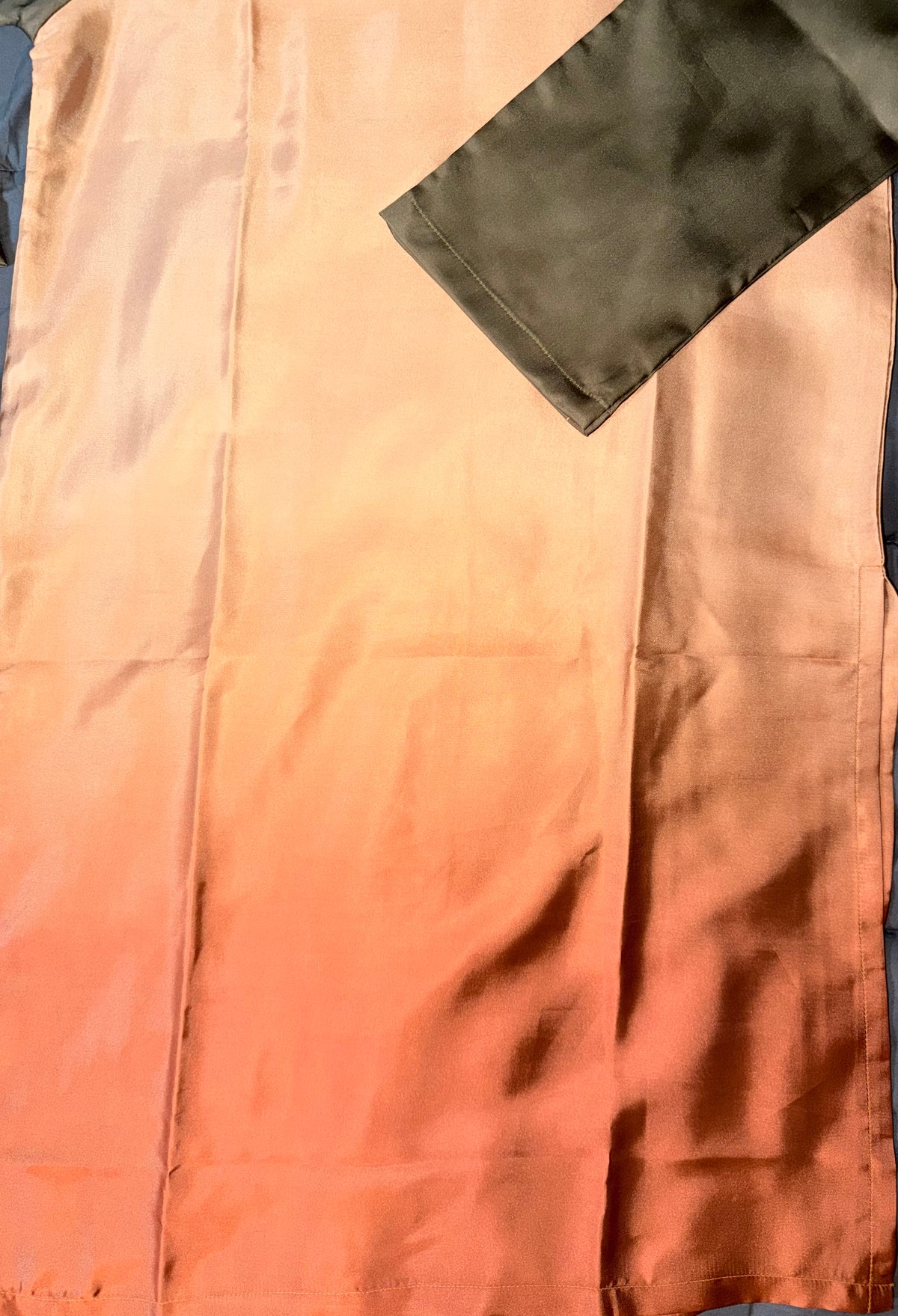 Terracotta Peach & Olive Raw Silk Colorblock Kurta Set