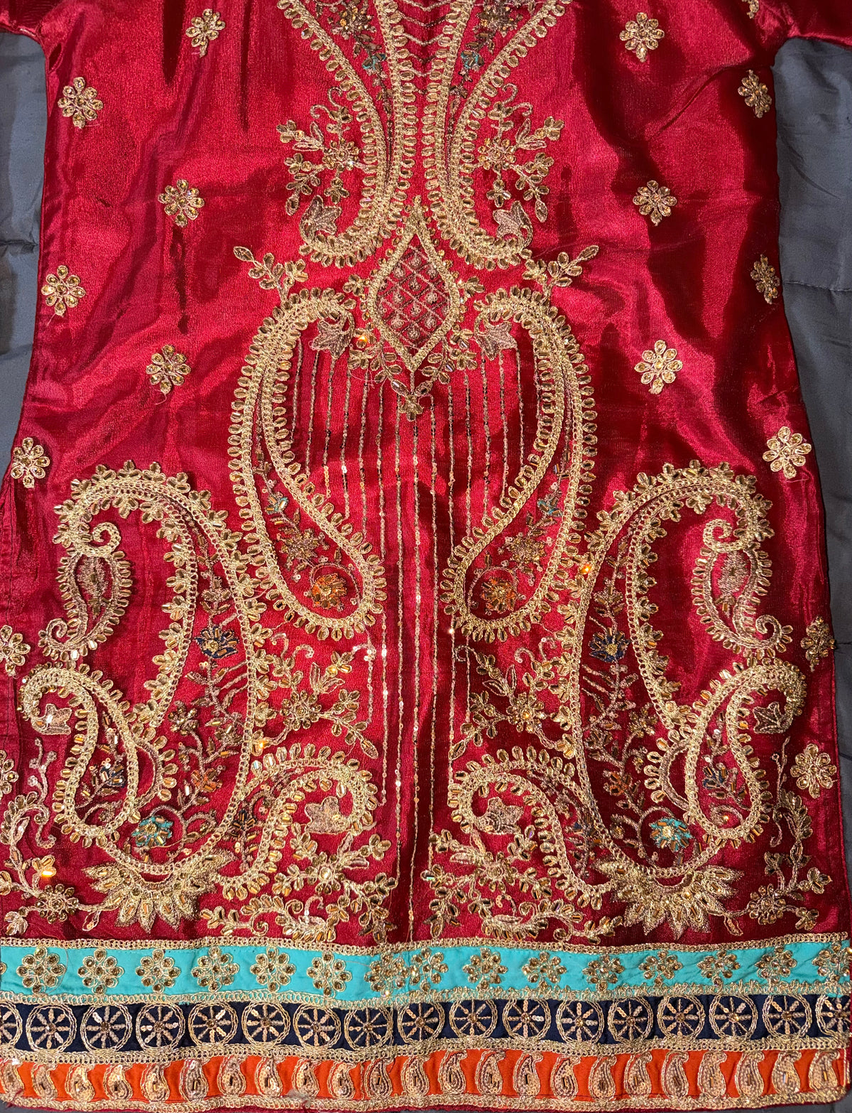 Maroon Red Paisley Embroidered Silk Kurta with Flared Sharara Set