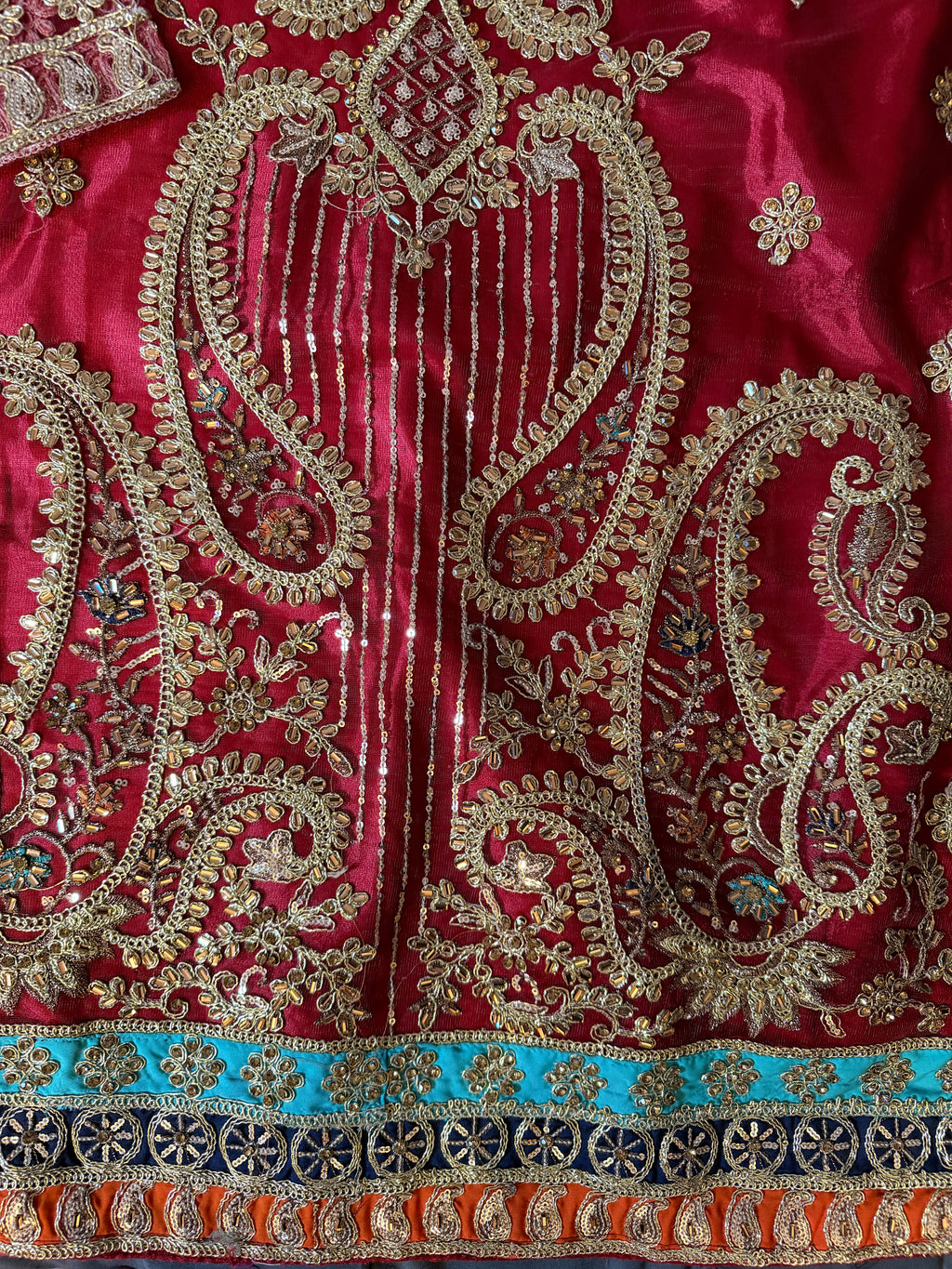 Maroon Red Paisley Embroidered Silk Kurta with Flared Sharara Set