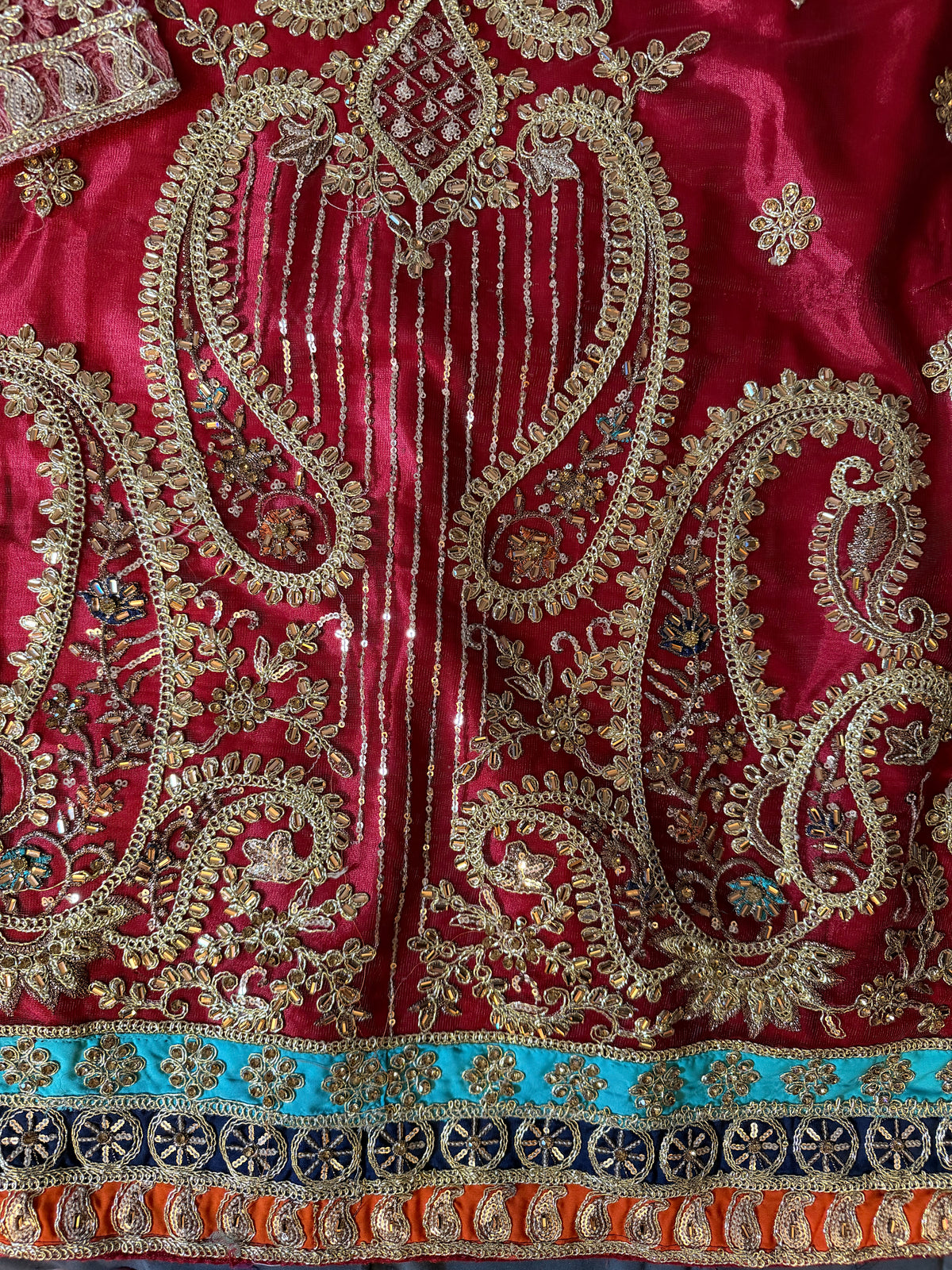 Maroon Red Paisley Embroidered Silk Kurta with Flared Sharara Set