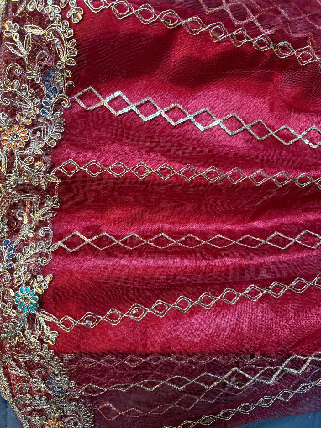 Maroon Red Paisley Embroidered Silk Kurta with Flared Sharara Set