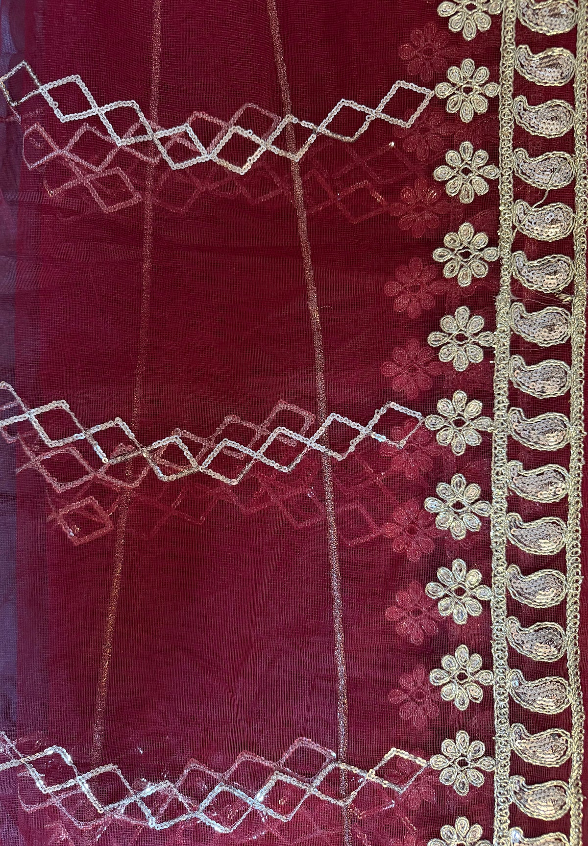 Maroon Red Paisley Embroidered Silk Kurta with Flared Sharara Set