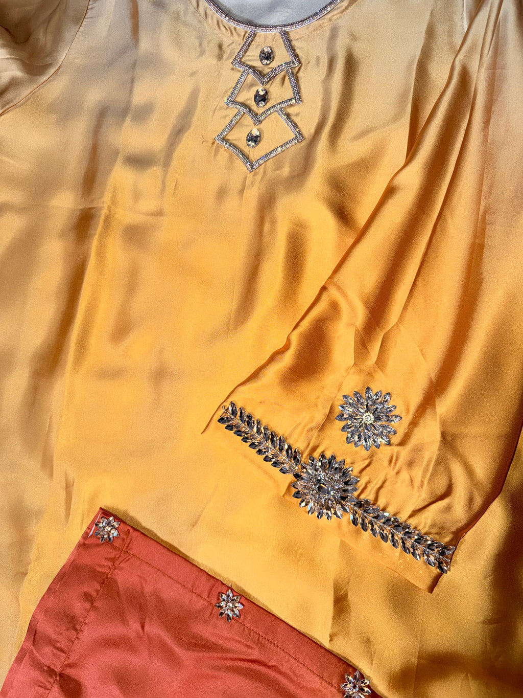 Sunset Ombré Silk Kaftan Dress with Crystal & Rhinestone Embellishments