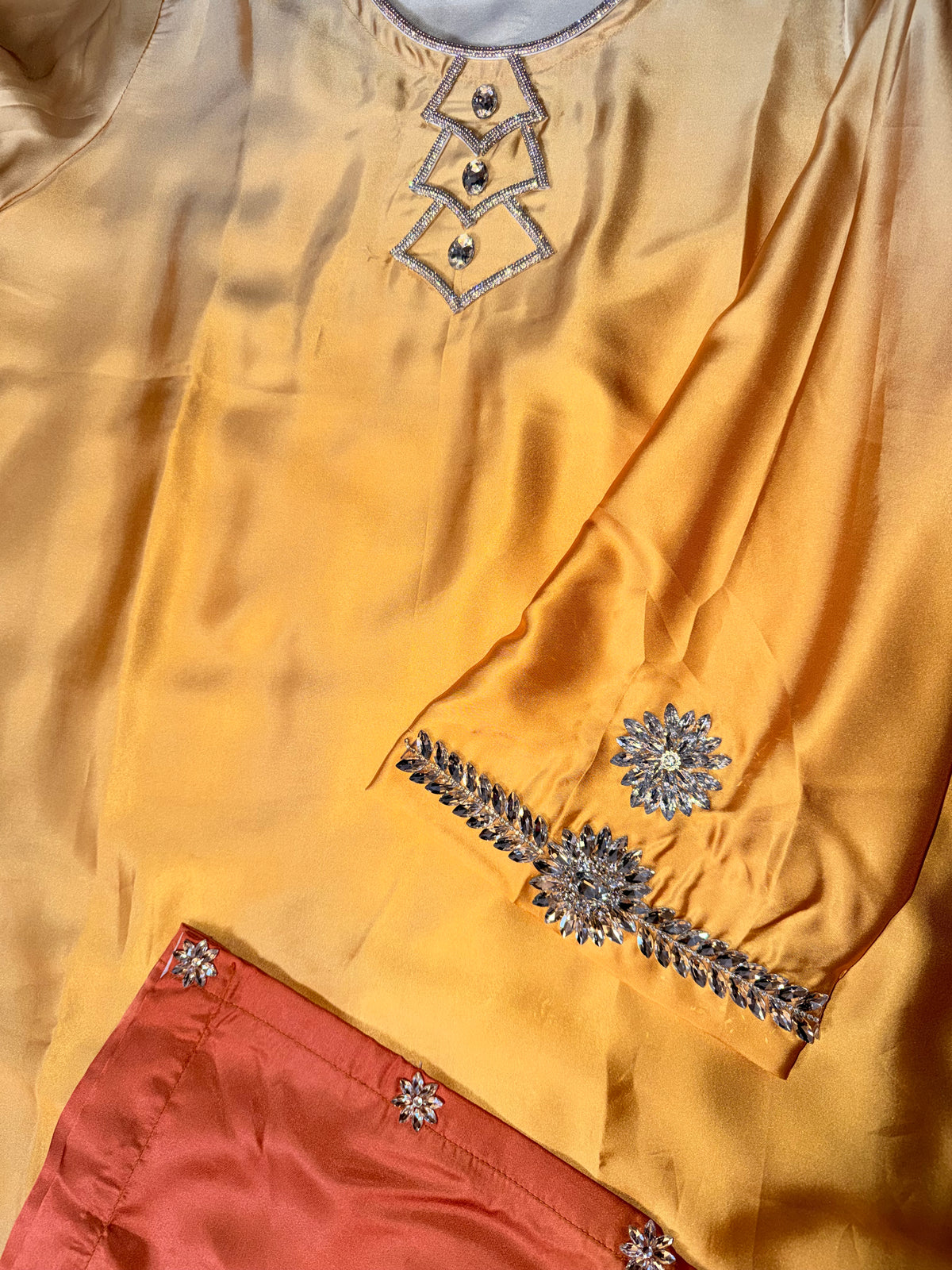 Sunset Ombré Silk Kaftan Dress with Crystal & Rhinestone Embellishments