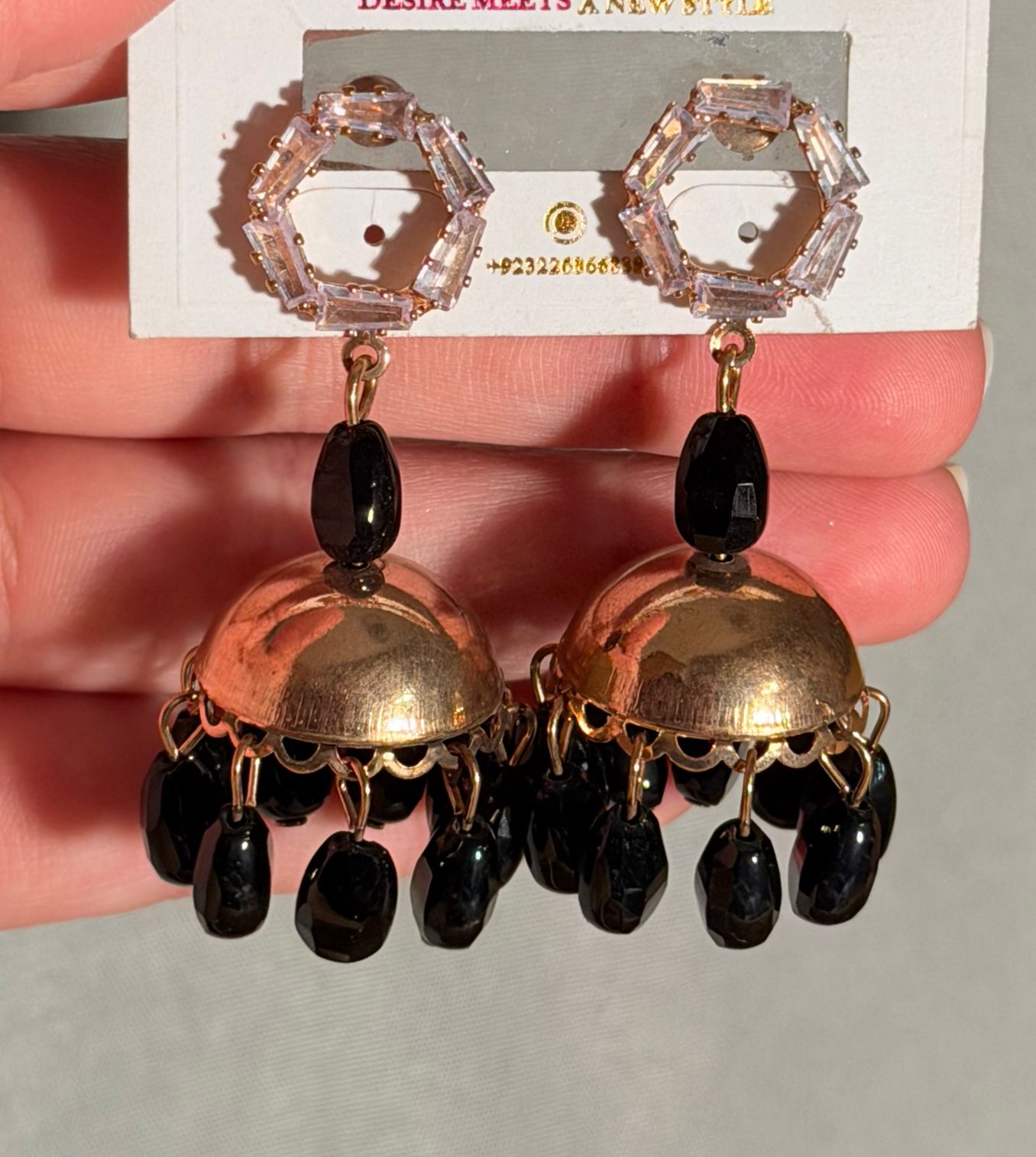 Contemporary Geometric Black Bead Jhumkas