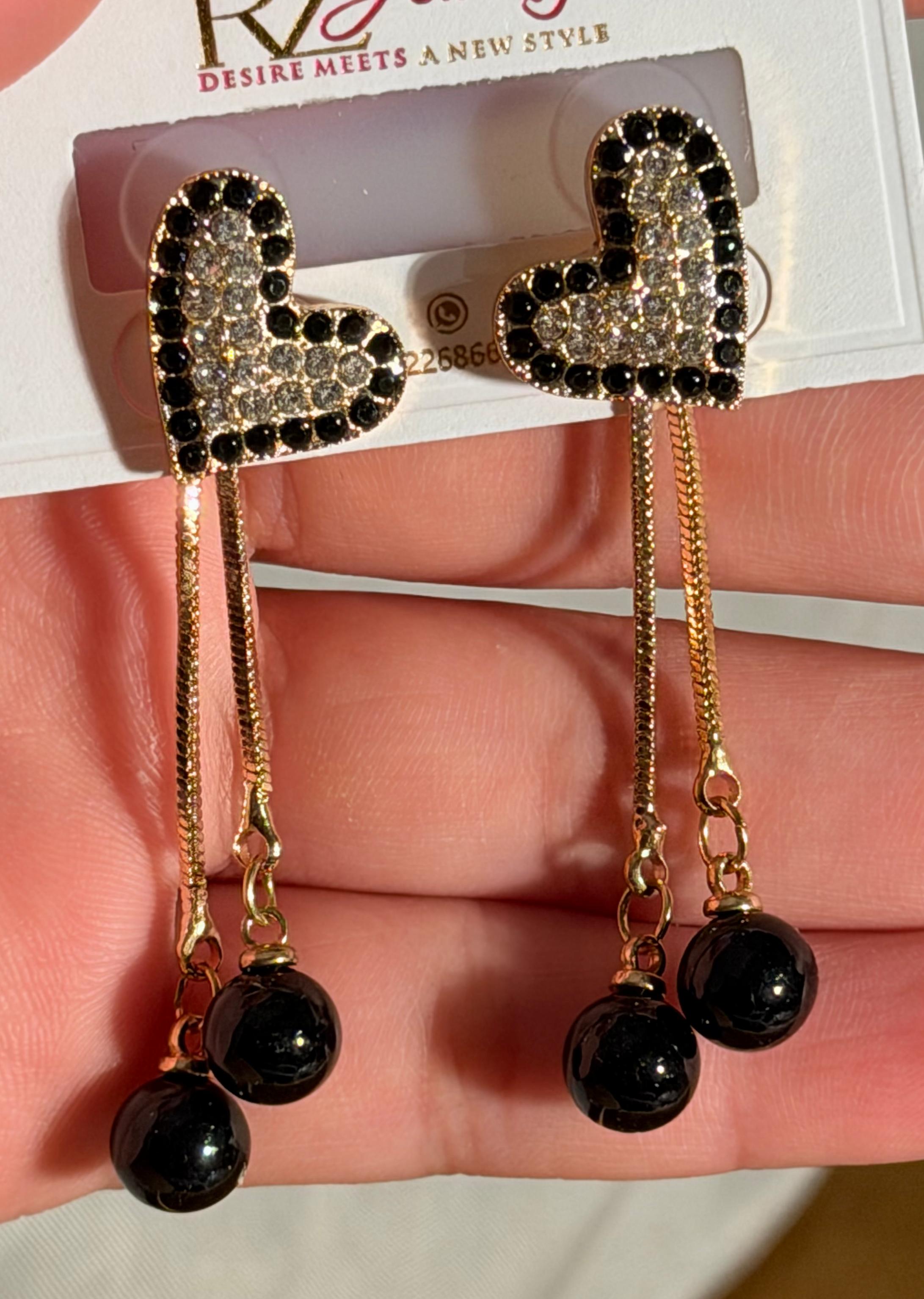 Sweetheart Crystal & Onyx Pearl Drop Earrings