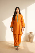 2PC Orange Embroidered Lawn Dress