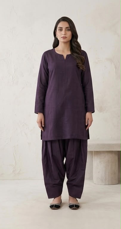 2 PC Kurti Shalwar (Available in Mint Pintuck & Purple)
