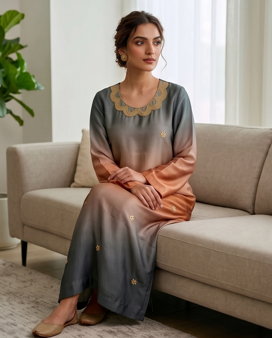Kaftan Dress – Charcoal & Sunset Rust