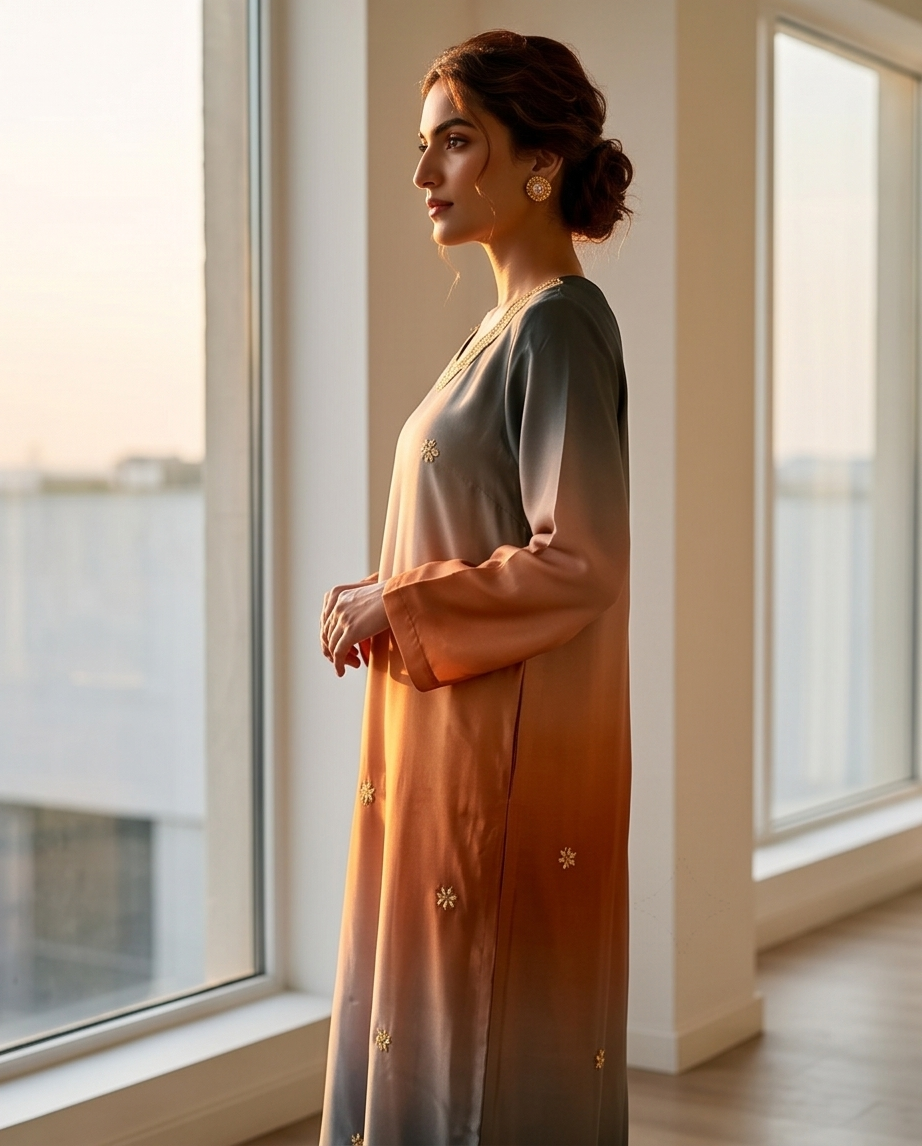 Kaftan Dress – Charcoal & Sunset Rust